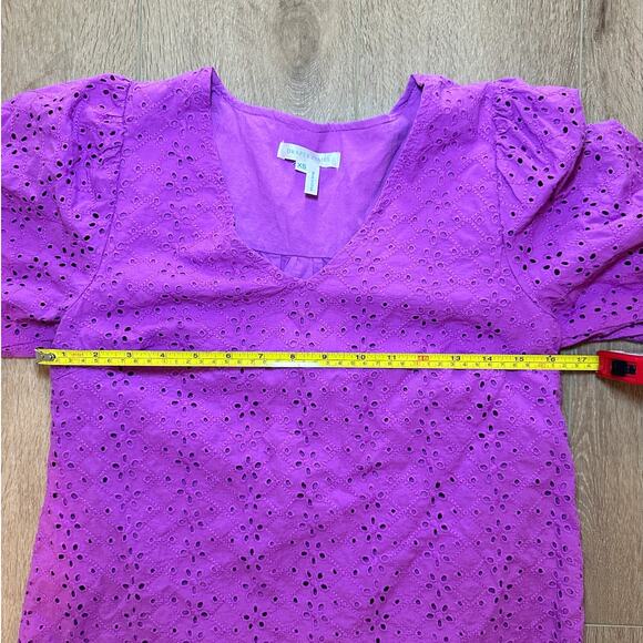 Draper James Cottagecore Eyelet Blouse XS Lavender Puff Sleeve Top Romantic - Picture 10 of 10